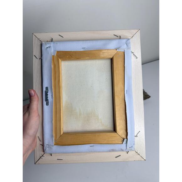 Vintage Wood framed oil painting on canvas with mountains, water falls, - Picture 7 of 9